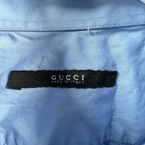 Gucci Italy Made Button Up Shirt Blue 40 (15.75) Long Sleeve Cotton Cursive Logo - Picture 5 of 16